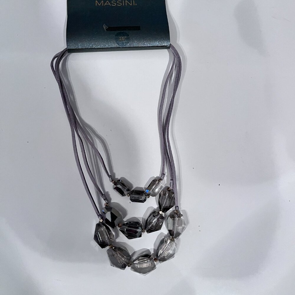 AAdjustable 16"‎ Beaded Necklace by Massini Gray Silver Tone NWT